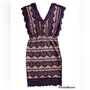 NWT - Stella Luce Women’s Purple and Nude Lace Bodycon dress